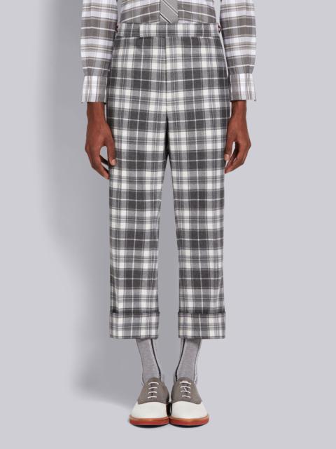 Thom Browne Medium Grey Tartan Check Wool Flannel Suiting Low Rise Drop Crotch Side Tab Trouser
