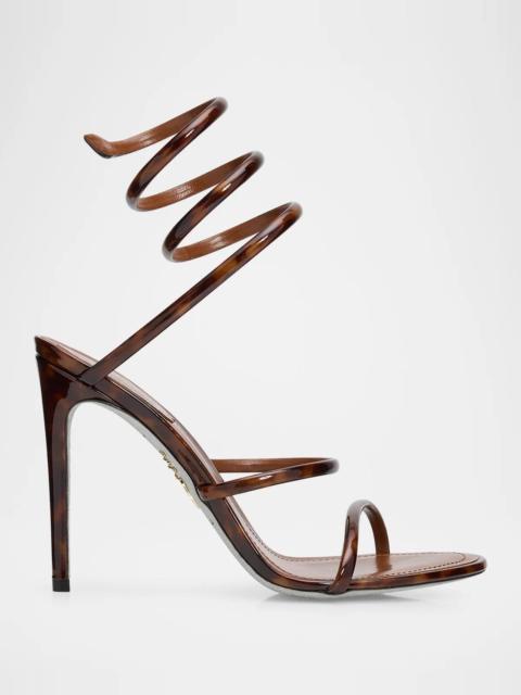 RENE CAOVILLA 105mm Cleo Tortoiseshell Patent Leather Snake-Wrap Sandals