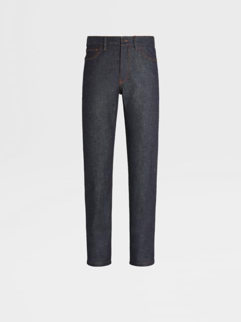 ZEGNA INK BLUE RINSE-WASHED COTTON AND CASHMERE ROCCIA JEANS