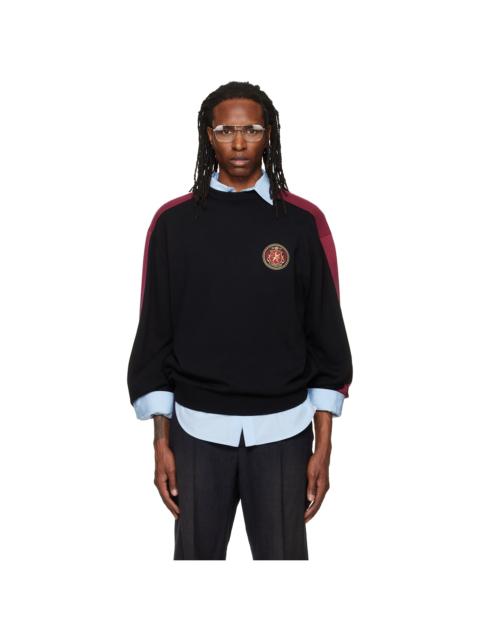 BALENCIAGA Black Cotton Logo Sleeve Knit Stripe Sweater
