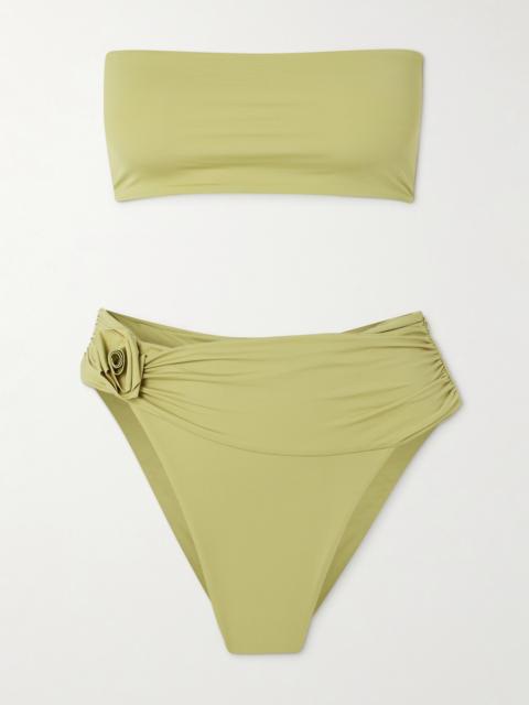 MAYGEL CORONEL Alheli Appliquéd Ruched Bandeau Bikini
