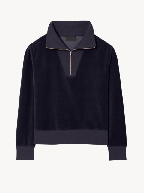 NILI LOTAN BENTLEY VELOUR QUARTER ZIP SWEATSHIRT