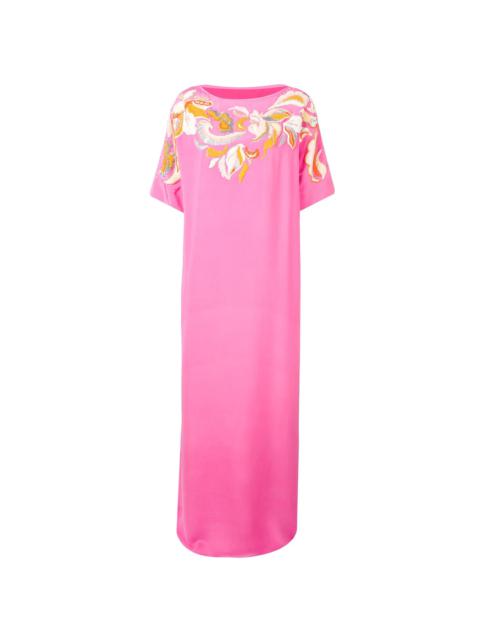 PUCCI 꽃 자수 실크 Kaftan 옷 입은