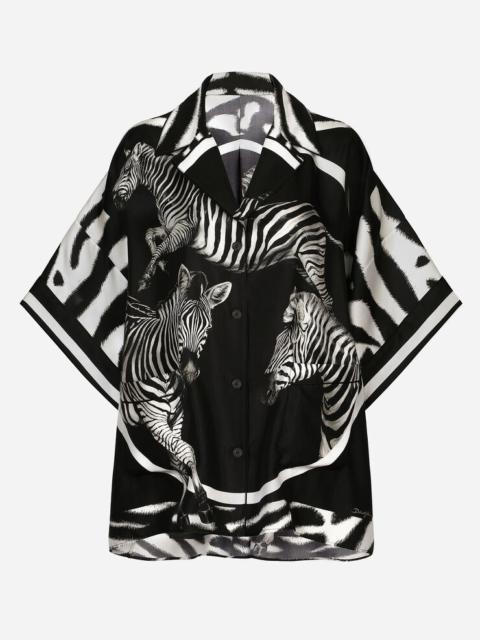 Short-sleeved twill shirt with zebra print