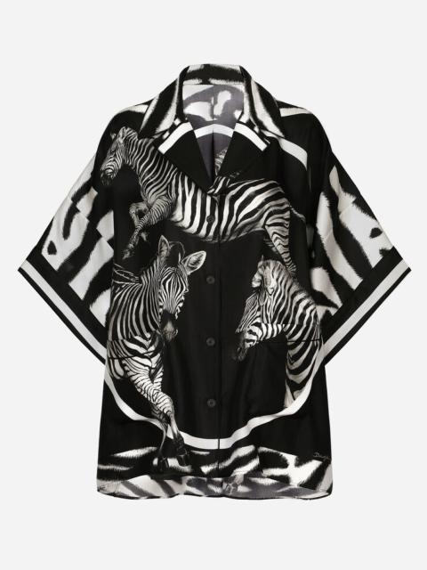 Dolce & Gabbana Short-sleeved twill shirt with zebra print