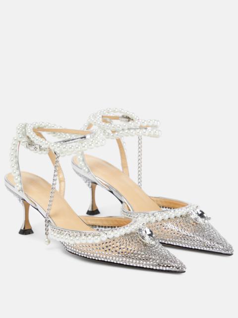 Faux-pearl embellished PVC pumps