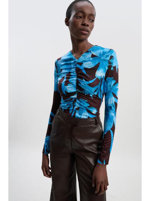 KAREN MILLEN Floral Print Crepe High Neck Top