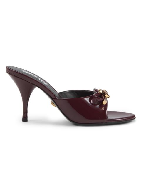 VERSACE Women's Opera Bow 85MM Patent Leather Mules - Dark Burgundy Versace Gold