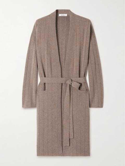 Max Mara Belted Ribbed-knit Cashmere Cardigan