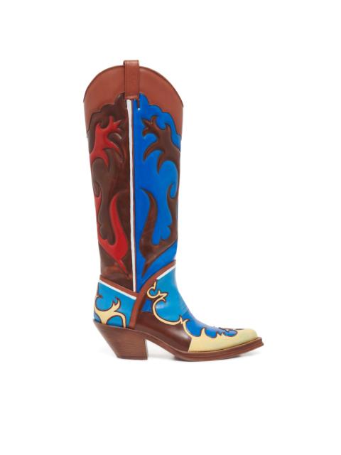 GABRIELA HEARST Hand Painted Capitana Cowboy Boot in Red, Blue & Cognac Leather