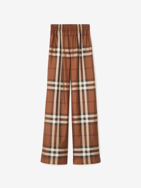Burberry Check Silk Wide-leg Trousers