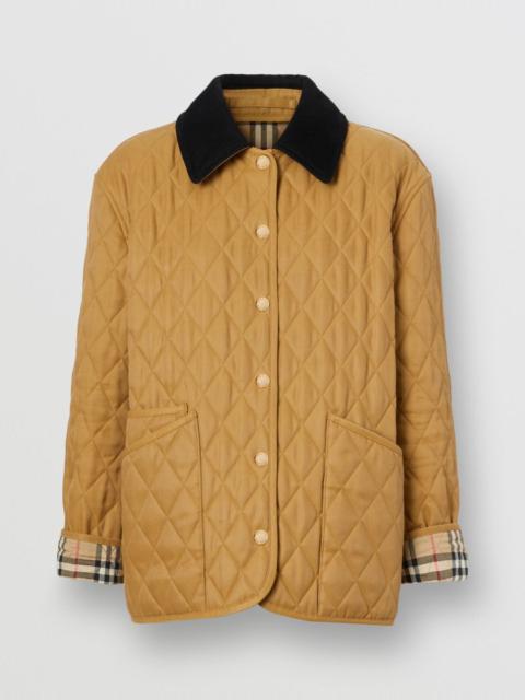 Corduroy Collar Diamond Quilted Jacket