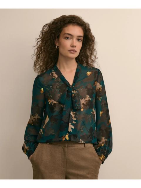 Brooks Brothers Leaf Motif Tie-Neck Blouse