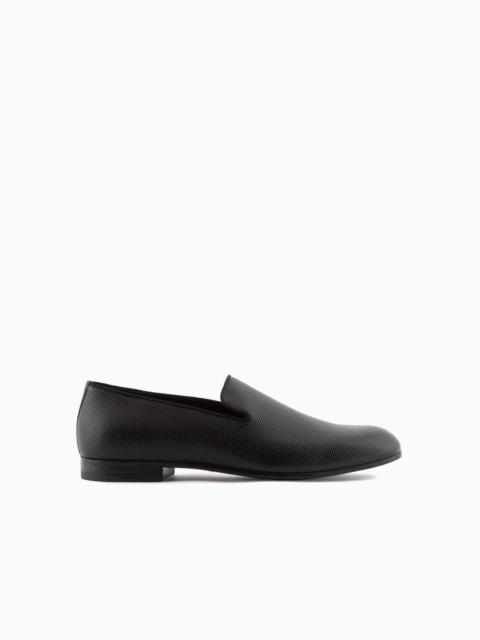 GIORGIO ARMANI Braided-print patent-leather loafers