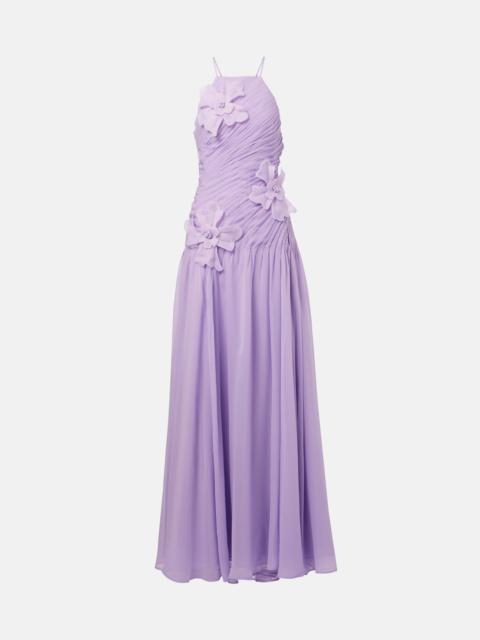 LEO LIN Amaya floral-appliqué gathered gown