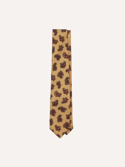 Drake's Gold and Red Paisley Motif Print Silk Self Tipped Tie