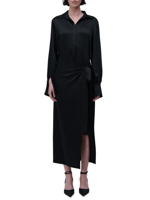 Samba Tie Waist Long Sleeve Satin Maxi Dress