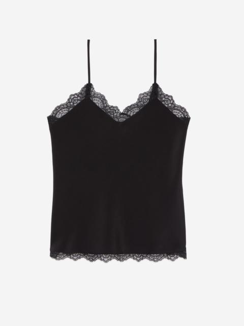 The Kooples SILK CAMISOLE WITH BLACK LACE