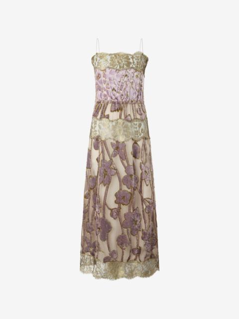 Roberto Cavalli Nude And Lilac Dress With Floral Pattern
