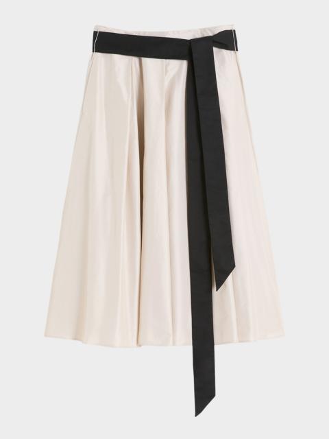 Max Mara Baschi Waist-Sash Pleated Taffeta Midi Skirt