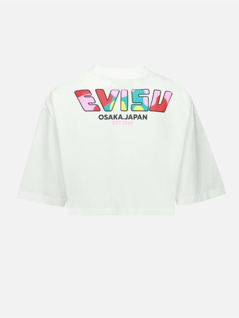 EVISU LOGO PRINT CROPPED T-SHIRT