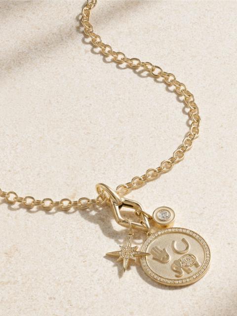 SYDNEY EVAN Icon Combo 14-karat gold, diamond and enamel necklace Gold