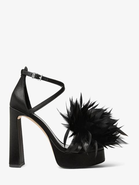 MICHAEL KORS Cami Feather Trim Satin Platform Sandal