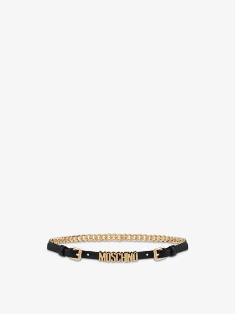 Moschino LETTERING LOGO CALFSKIN AND CHAIN BELT