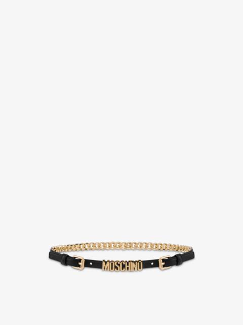 Moschino LETTERING LOGO CALFSKIN AND CHAIN BELT