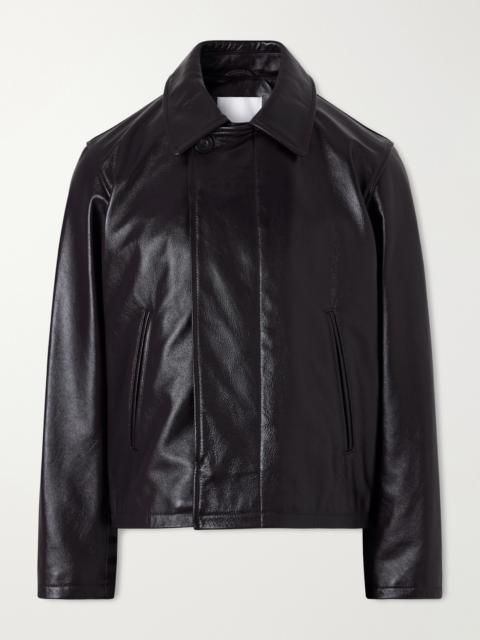 sage NATION Glossed-Leather Jacket