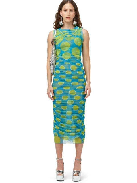 SIMONMILLER Mesh Cielo Dress In Suburban Blue Valley Green Dot Print