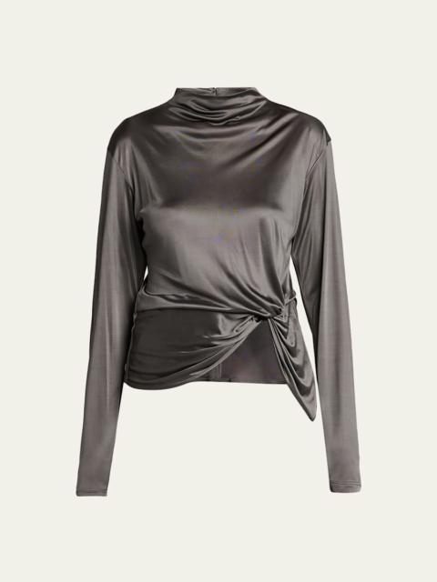 EMPORIO ARMANI Asymmetric Draped Shiny Viscose Top