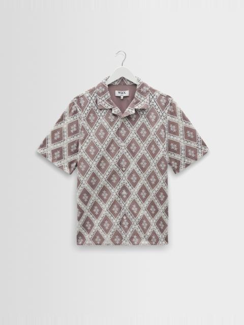 Wax London Didcot - Taupe And Ecru Diamond Lace Short-Sleeve Shirt