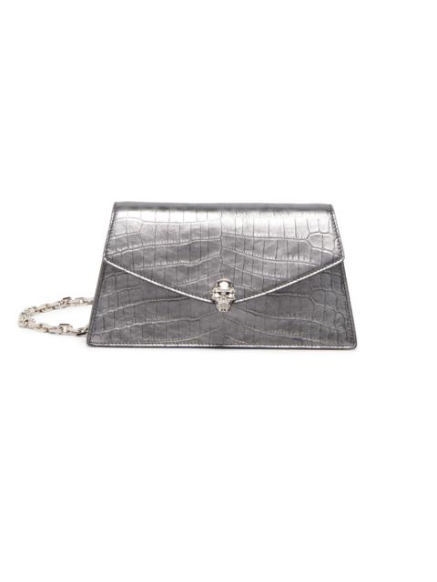 Alexander McQueen Women's Skull Mini Crocodile-Embossed Metallic Leather Shoulder Bag - Cloud