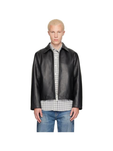 SUNFLOWER Black Short Leather Jacket