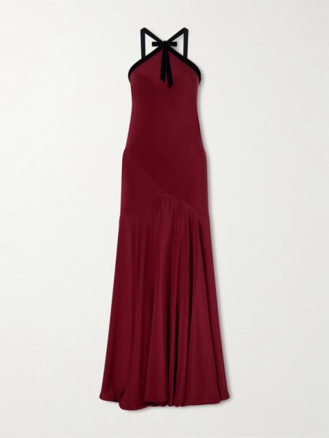 RODARTE Bow-detailed Velvet-trimmed Silk-crepe Gown