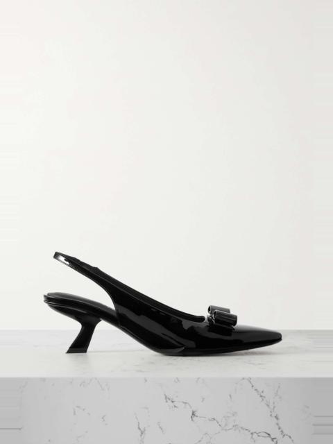 Bow-detailed patent-leather slingback pumps