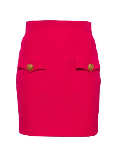 button-embellished virgin-wool miniskirt