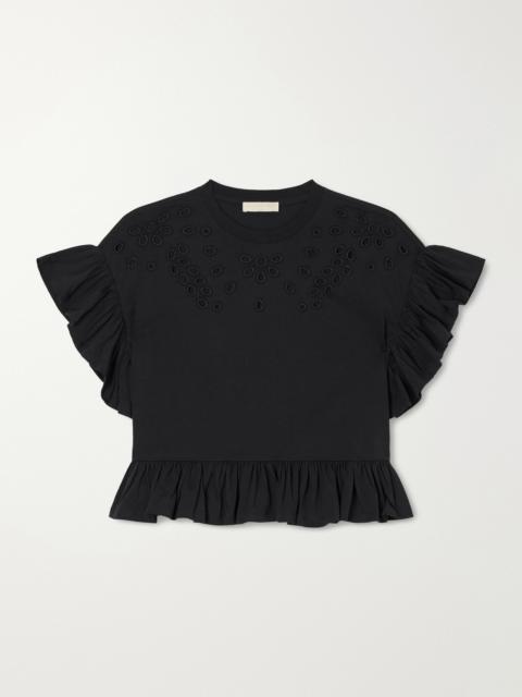 ULLA JOHNSON Mariana Ruffled Broderie Anglaise Organic Cotton-jersey Blouse