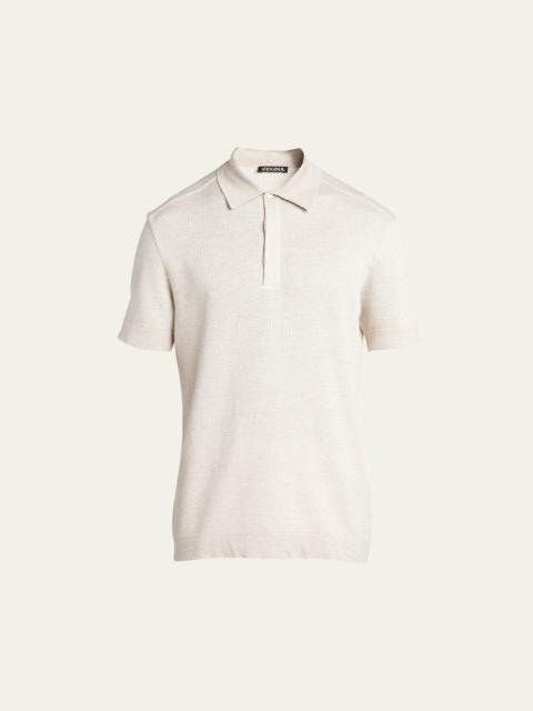 Men's Cotton-Linen Jacquard Polo Shirt