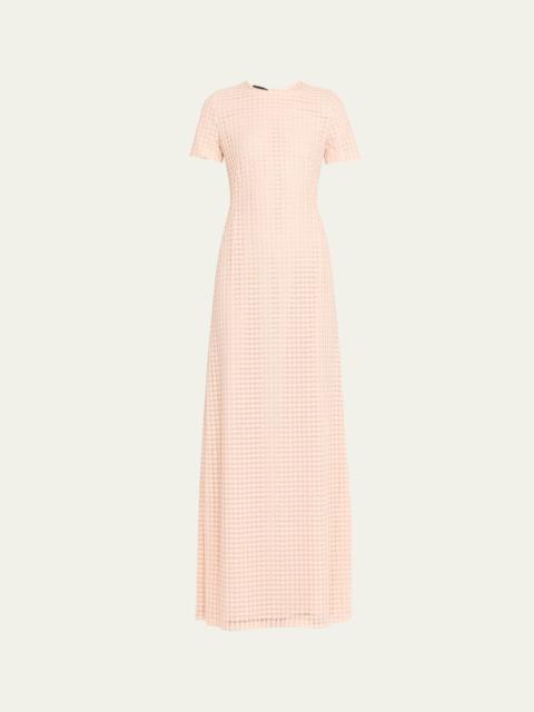 AKRIS Flower Grid Embroidered Gown with Back Godet