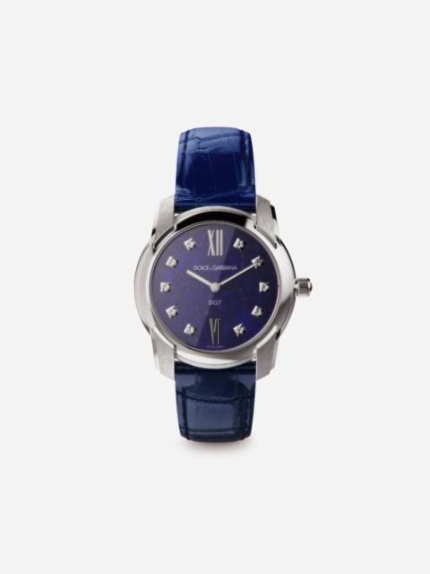 DG7 watch in steel with lapis lazuli and diamonds
