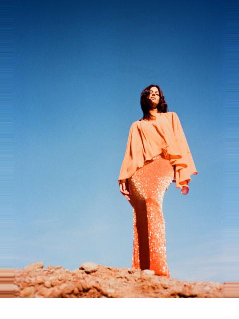 De La Vali PALMA SKIRT IN ORANGE BEADED MESH