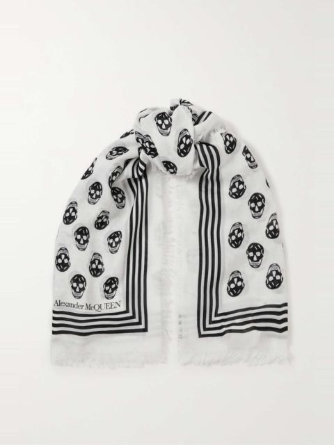 Fringed printed modal scarf