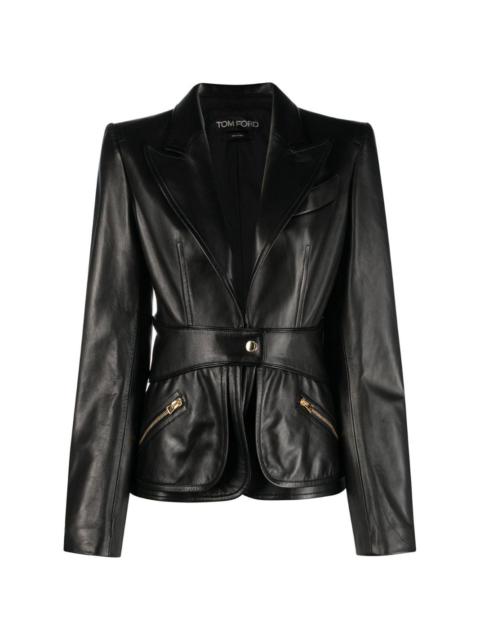 peak lapel leather blazer