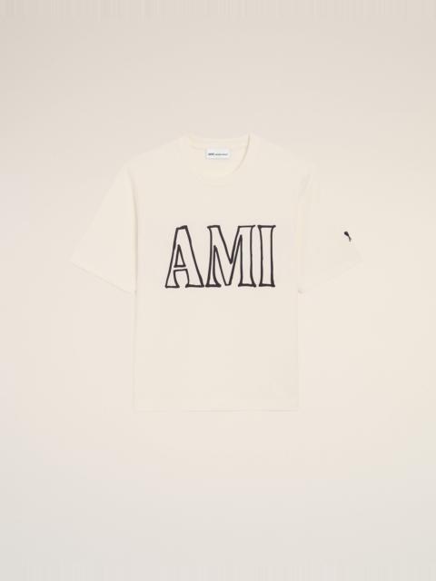 AMI Paris WHITE COTTON AMI PARIS PRINT T-SHIRT