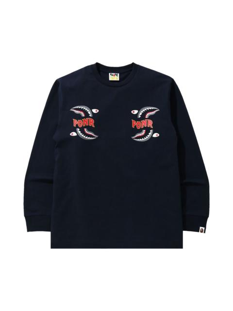 A BATHING APE® BAPE Shark PONR Long-Sleeve Tee 'Navy'