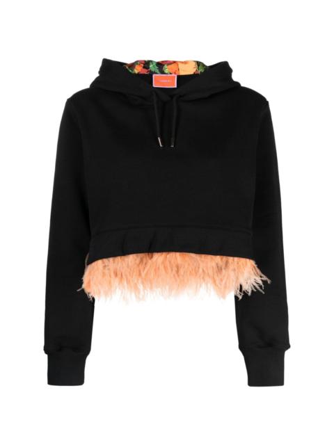 La DoubleJ feather-trim cropped hoodie