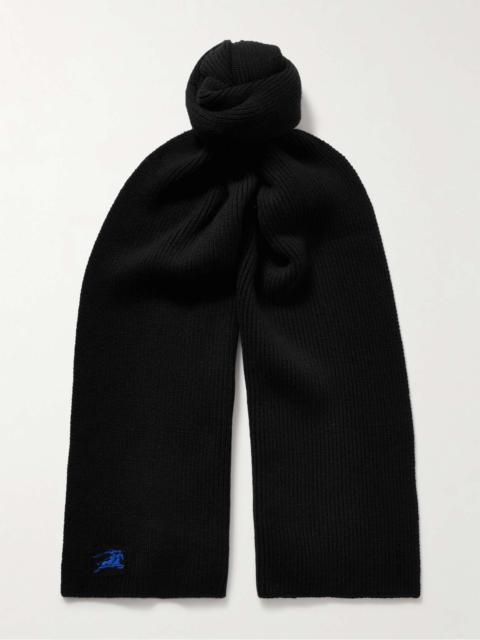Burberry Logo-Embroidered Ribbed Cashmere Scarf