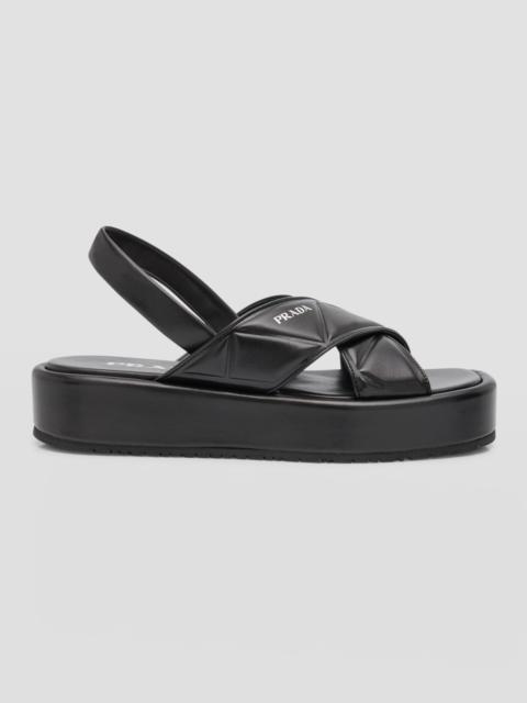 Prada Quilted Leather Crisscross Flatform Sandals